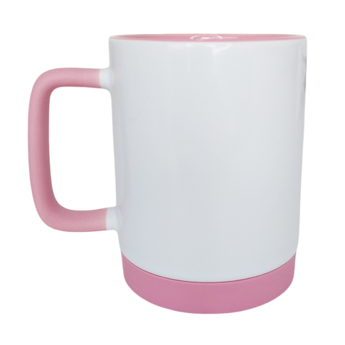 Caneca Cer. 325ml Branco Alça Soft Base Silicone Interno Rosa