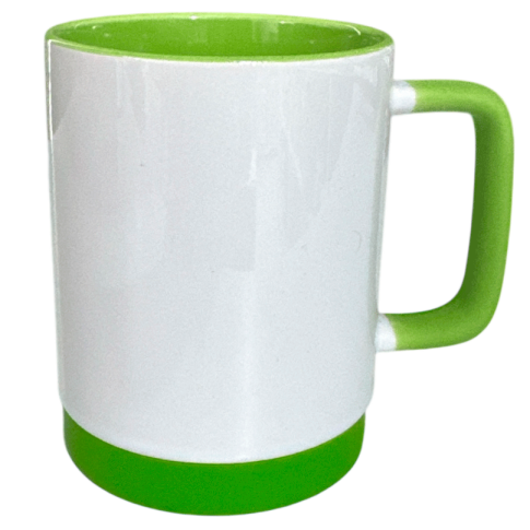 Caneca Cer. 325ml Branco Alça Soft Base Silicone Interno Verde Claro