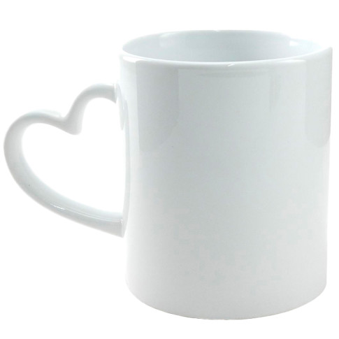 Caneca Cer. 325ml Branca - Alça Coraçao Branca Importada P/ Sublimaçao Caneca Cer. 325ml Branca - Alça Coraçao Branca Importada P/ Sublimaçao