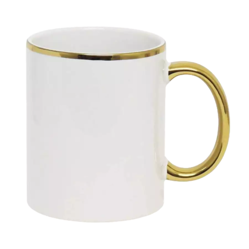 Caneca Cer. 325ml Branca C/ Alça e Borda Cromada dourada Live Caneca Cer. 325ml Branca C/ Alça e Borda Cromada dourada Live