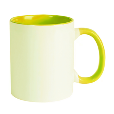 Caneca Cer. 325ml Branca - Interna e Alça Amarela Importada P/ Sublimaçao Caneca Cer. 325ml Branca - Interna e Alça Amarela Importada P/ Sublimaçao