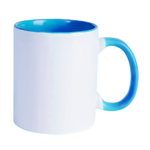 Caneca Cer. 325ml Branca - Interna e Alça Azul Claro Importada P/ Sublimaçao Caneca Cer. 325ml Branca - Interna e Alça Azul Claro Importada P/ Sublimaçao