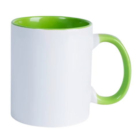 Caneca Cer. 325ml Branca - Interna e Alça Verde Claro Importada P/ Sublimaçao Caneca Cer. 325ml Branca - Interna e Alça Verde Claro Importada P/ Sublimaçao