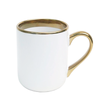 Caneca Cer. Branca 325ml C/ Alça e Borda Cromada dourada Live