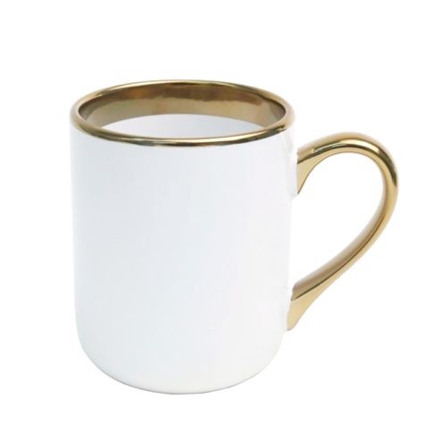 Caneca Cer. Branca 325ml C/ Alça e Borda Cromada dourada Live Caneca Cer. Branca 325ml C/ Alça e Borda Cromada dourada Live