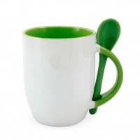 Caneca Cer. 325ml Branca C/ Colher Interna Alça Verde P/ Sublimaçao Caneca Cer. 325ml Branca C/ Colher Interna Alça Verde P/ Sublimaçao
