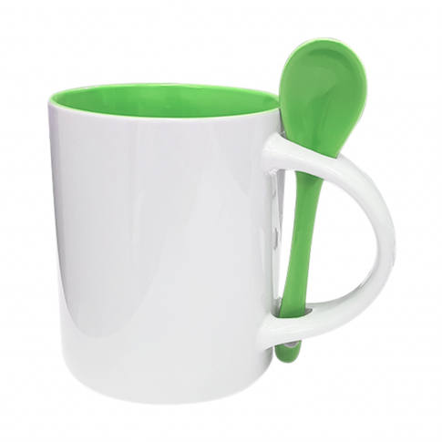 Caneca Cer. 325ml Branca C/ Colher Interna Verde Reta P/ Sublimaçao Caneca Cer. 325ml Branca C/ Colher Interna Verde Reta P/ Sublimaçao