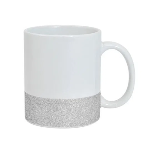 Caneca Cer. 325ml Branca - Glitter Na Base Prata P/ Sublimaçao Caneca Cer. 325ml Branca - Glitter Na Base Prata P/ Sublimaçao