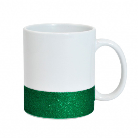 Caneca Cer. 325ml Branca - Glitter Na Base Verde P/ Sublimaçao Caneca Cer. 325ml Branca - Glitter Na Base Verde P/ Sublimaçao