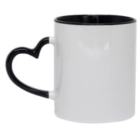 Caneca Cer. 325ml Branca Interna e Alça Coração Preta Importada P/ Sublimaçao Caneca Cer. 325ml Branca Interna e Alça Coração Preta Importada P/ Sublimaçao