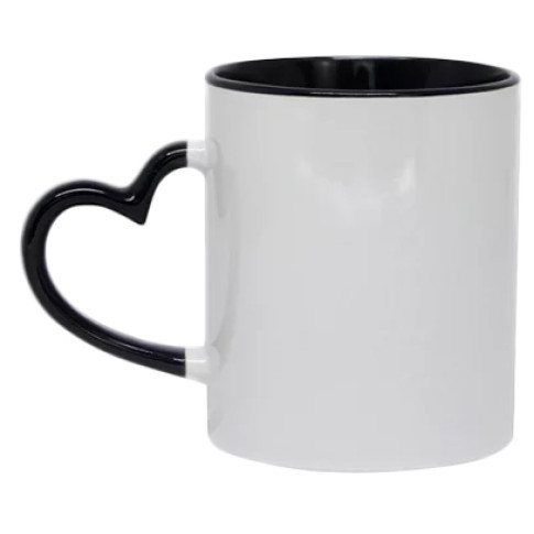Caneca Cer. 325ml Branca Interna e Alça Coração Preta Importada P/ Sublimaçao Caneca Cer. 325ml Branca Interna e Alça Coração Preta Importada P/ Sublimaçao