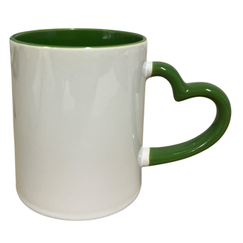 Caneca Cer. 325ml Branca Interna e Alça Coração Verde Live P/ Sublimaçao Caneca Cer. 325ml Branca Interna e Alça Coração Verde Live P/ Sublimaçao
