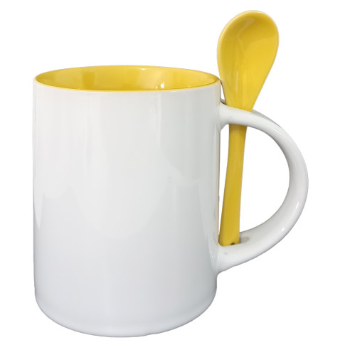 Caneca Cer. 325ml Branca C/ Colher Interna Amarela Reta P/ Sublimaçao Caneca Cer. 325ml Branca C/ Colher Interna Amarela Reta P/ Sublimaçao