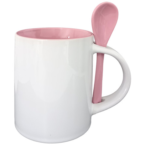 Caneca Cer. 325ml Branca C/ Colher Interna Rosa Live Reta P/ Sublimaçao Caneca Cer. 325ml Branca C/ Colher Interna Rosa Live Reta P/ Sublimaçao