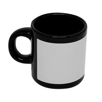 Mini Caneca Cer. 100ml Preta Com Tarja Branca Sublime Mini Caneca Cer. 100ml Preta Com Tarja Branca Sublime