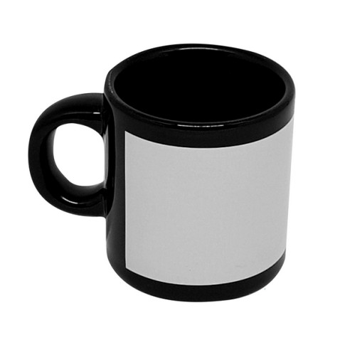 Mini Caneca Cer. 100ml Preta Com Tarja Branca Sublime Mini Caneca Cer. 100ml Preta Com Tarja Branca Sublime