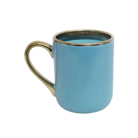 Caneca Cer. 325ml Azul Imperial C/ Alça e Borda Cromada dourada Live Caneca Cer. 325ml Azul Imperial C/ Alça e Borda Cromada dourada Live