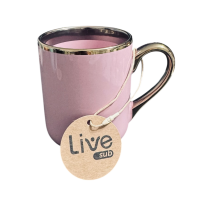 Caneca Cer. 325ml Rosa Imperial C/ Alça e Borda Cromada dourada Live