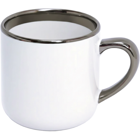 Caneca Cer. 400ml Branca Imperial C/ Alça e Borda Cromada Prata Live Caneca Cer. 400ml Branca Imperial C/ Alça e Borda Cromada Prata Live