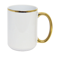 Caneca Cer. 440ml Branca C/ Alça e Borda Cromada dourada Live Caneca Cer. 440ml Branca C/ Alça e Borda Cromada dourada Live