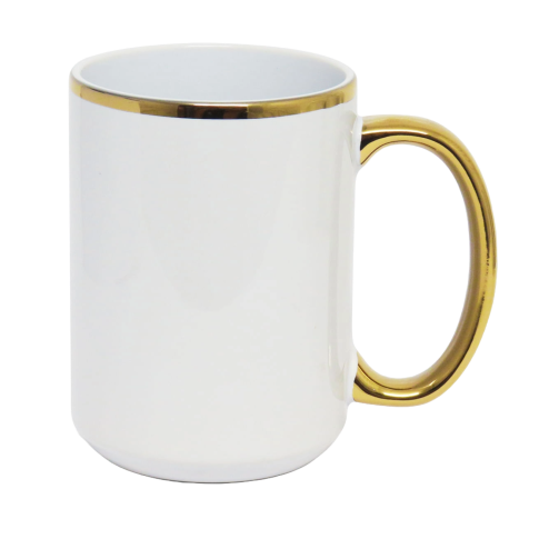 Caneca Cer. 440ml Branca C/ Alça e Borda Cromada dourada Live Caneca Cer. 440ml Branca C/ Alça e Borda Cromada dourada Live