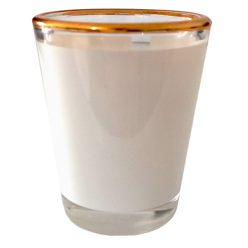 Copo de Vidro Tequila 50ml- Tarja Branca e Borda Dourada  P/ Sublimação