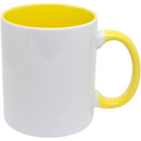 Caneca Cer. 325ml Branca - Interna e Alça Amarela Live P/ Sublimaçao Caneca Cer. 325ml Branca - Interna e Alça Amarela Live P/ Sublimaçao