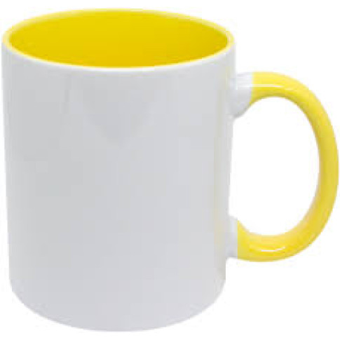 Caneca Cer. 325ml Branca - Interna e Alça Amarela Live P/ Sublimaçao Caneca Cer. 325ml Branca - Interna e Alça Amarela Live P/ Sublimaçao