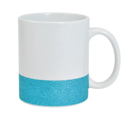 Caneca Cer. 325ml Branca - Glitter Na Base Azul P/ Sublimaçao Caneca Cer. 325ml Branca - Glitter Na Base Azul P/ Sublimaçao