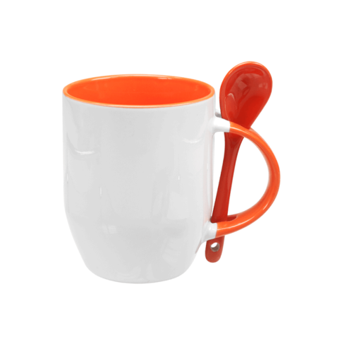 Caneca Cer. 325ml Branca C/ Colher Interna Alça Laranja P/ Sublimaçao Caneca Cer. 325ml Branca C/ Colher Interna Alça Laranja P/ Sublimaçao
