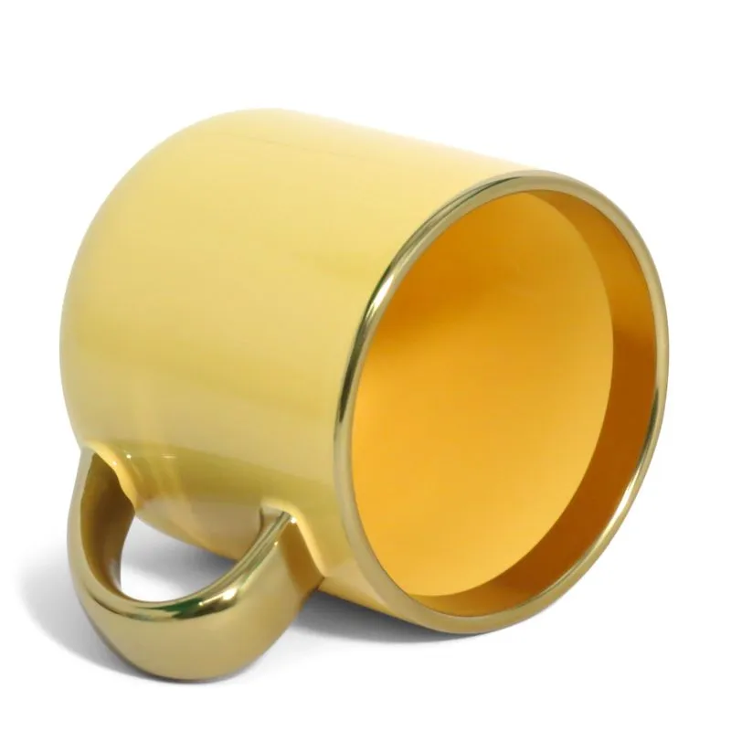 .Caneca Cer. 400ml Amarela Imperial C/ Alça e Borda Cromada dourada Live .Caneca Cer. 400ml Amarela Imperial C/ Alça e Borda Cromada dourada Live